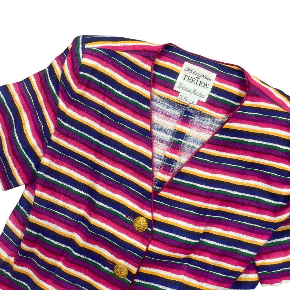 Rickie Freeman 6 Button‎ Down 100% Linen Multi Colored Jacket Blazer